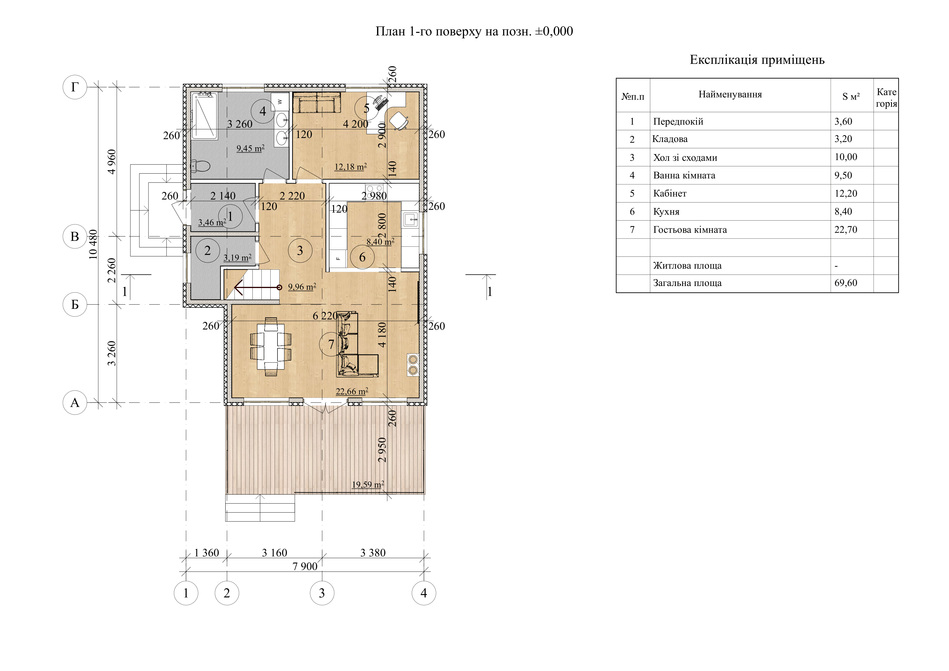Проект Іберіс – 134 м2 План поверху 1