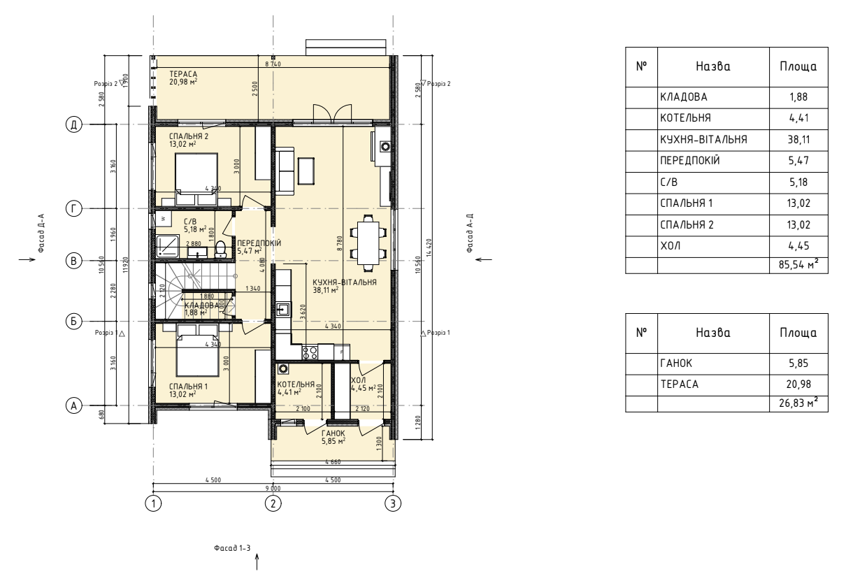 Проект Тарасів – 122 м2 План поверху 1
