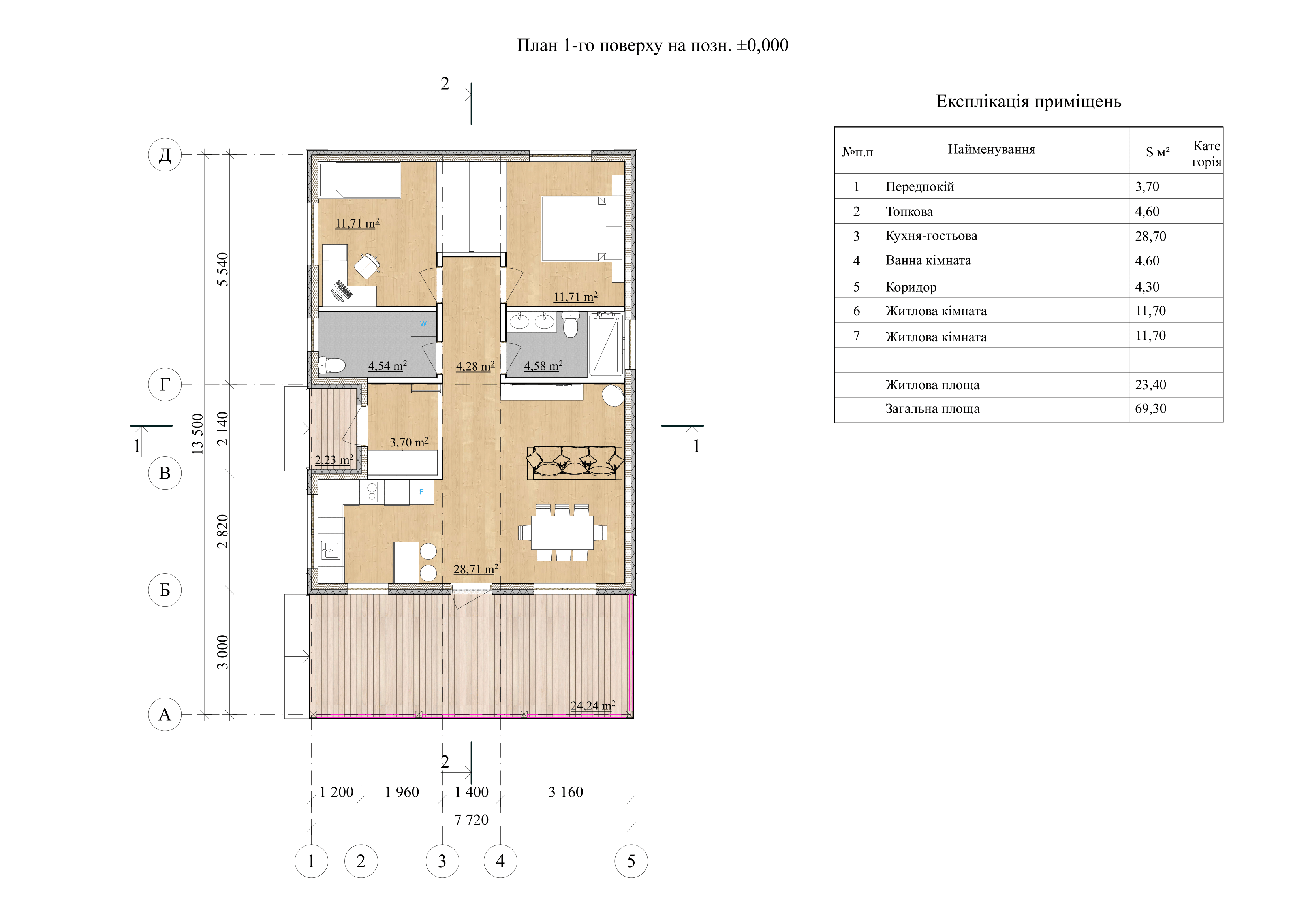 Проект Мальва – 69 м2 Планування