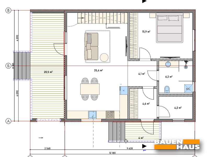 Проект Норд – 105 м2 Планування поверху 1